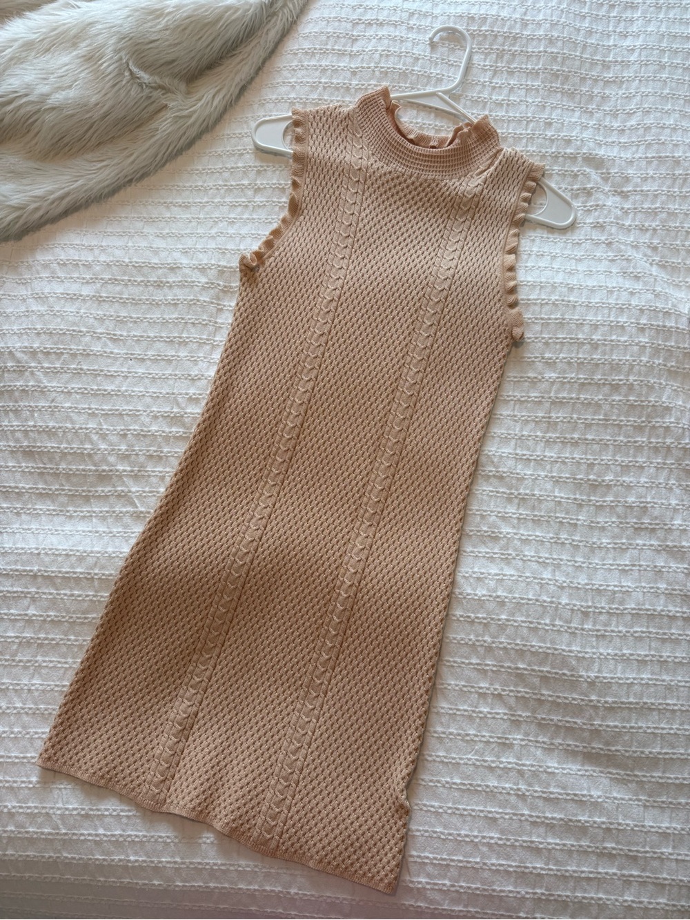 Endless Rose Sleeveless Knit Shift Dress in Tan